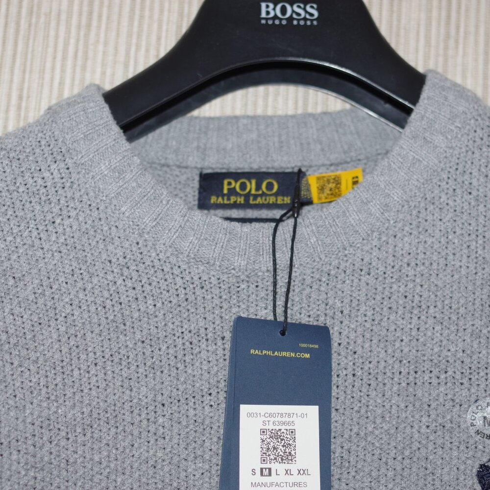 Polo Ralph Lauren custom slim fit  Grey Sweater Logo Cotton Crew Neck Jumper M